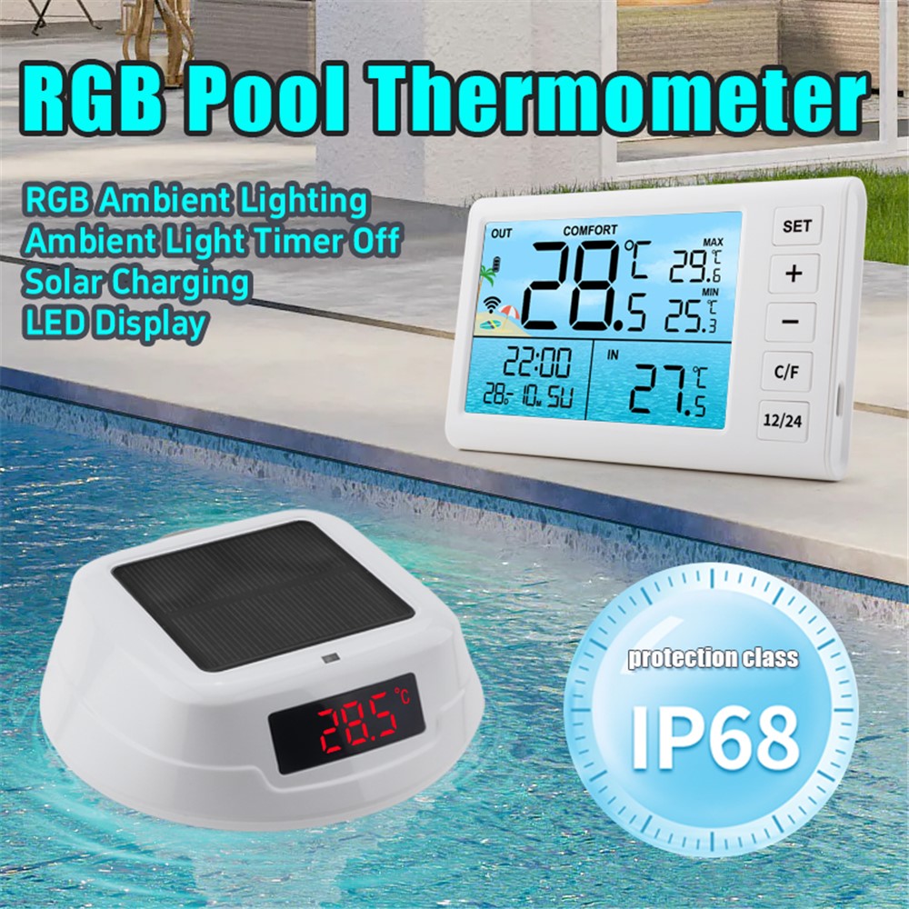 TS-PL01 Wireless Floating Pool Thermometer Solar Powered Digital Display Water Temperature Meter with RGB Light