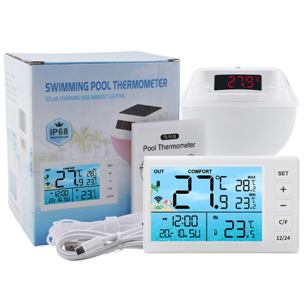 TS-PL01 Wireless Floating Pool Thermometer Solar Powered Digital Display Water Temperature Meter with RGB Light