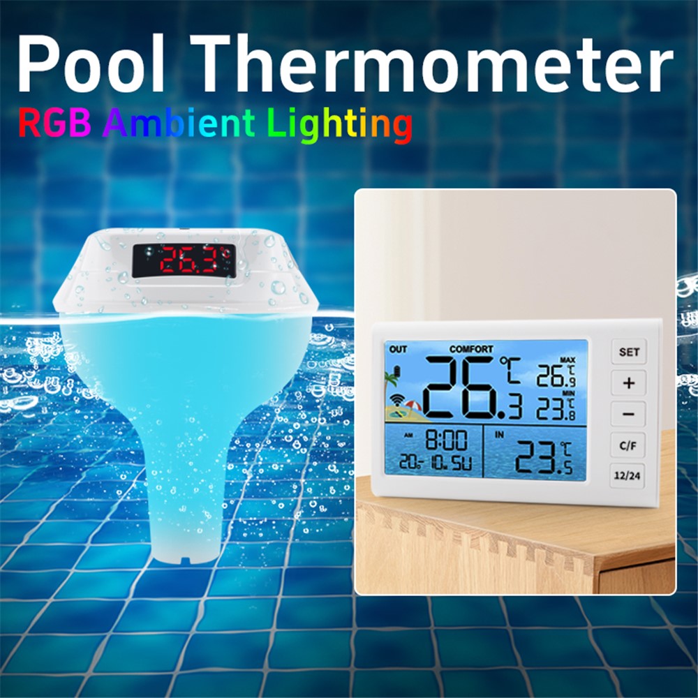 TS-PL01 Wireless Floating Pool Thermometer Solar Powered Digital Display Water Temperature Meter with RGB Light