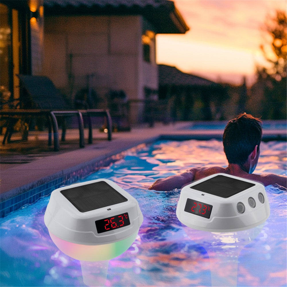 TS-PL03 Solar Powered Digital Display Floating Pool Thermometer with RGB Ambient Light for Swimming Pool