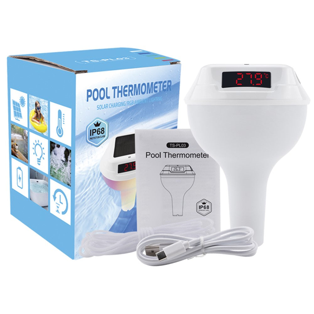 TS-PL03 Solar Powered Digital Display Floating Pool Thermometer with RGB Ambient Light for Swimming Pool