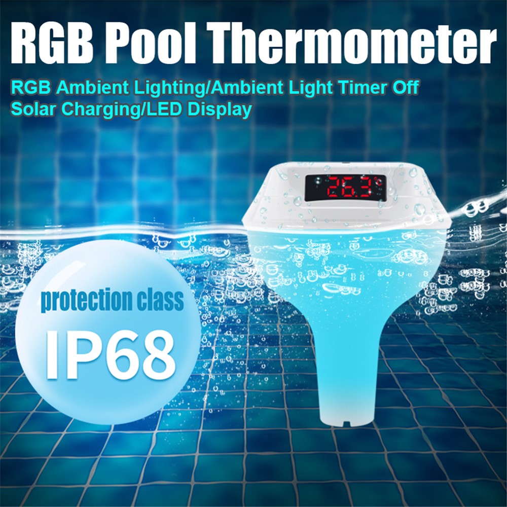 TS-PL03 Solar Powered Digital Display Floating Pool Thermometer with RGB Ambient Light for Swimming Pool