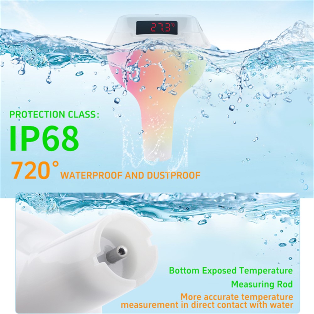 TS-PL03 Solar Powered Digital Display Floating Pool Thermometer with RGB Ambient Light for Swimming Pool