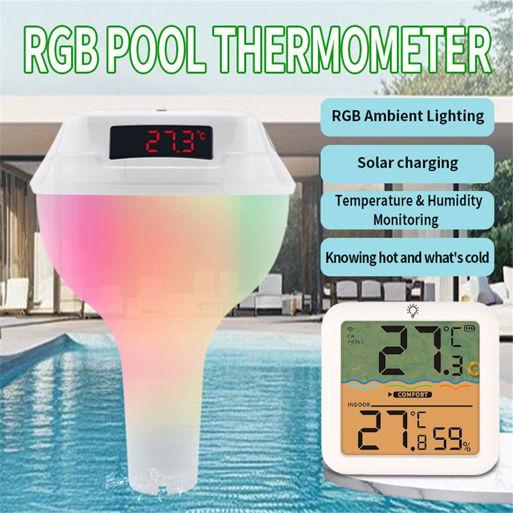 TS-PL04 RGB Solar Wireless Pool Thermometer Digital Display Floating Temperature Meter for Swimming Pool
