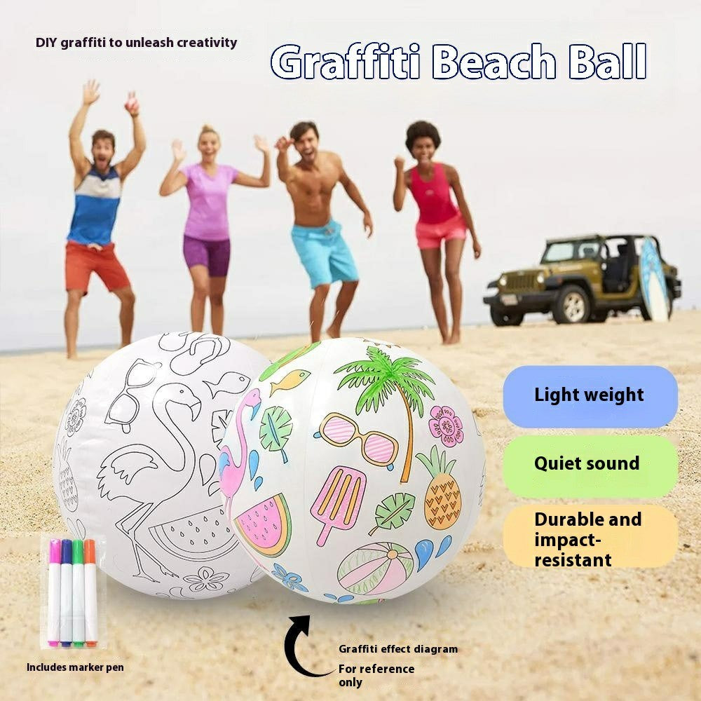 30cm Diameter Creative DIY Inflatable Beach Ball with 4 Markers Doodle Drawing Toy for Kids