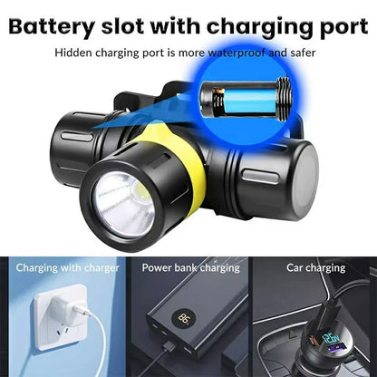 D1379 Professional XHP70 LED Scuba Diving Headlamp IPX8 Waterproof High Low Beam Underwater Head Torch (No Battery)