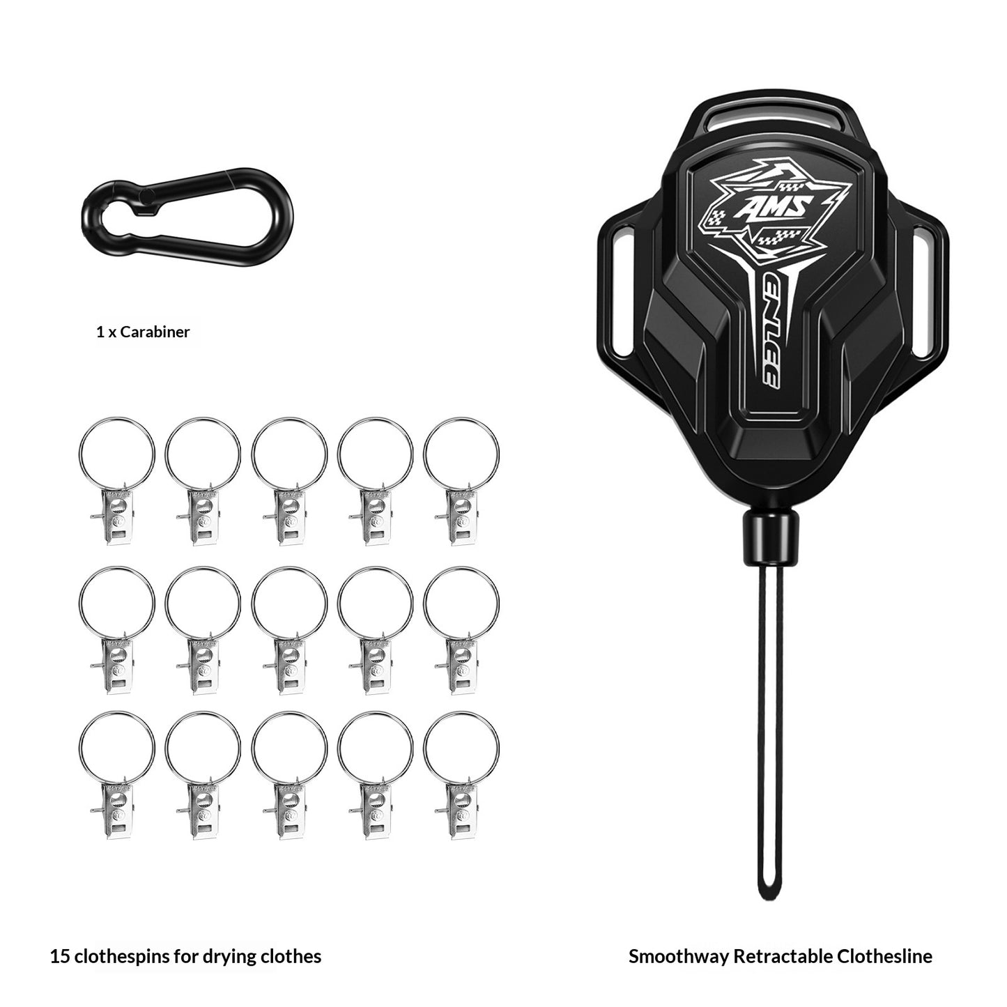 ENLEE 9m Outdoor Retractable Clothesline Portable Camping Hanging Drying Rope with Foldable Handle