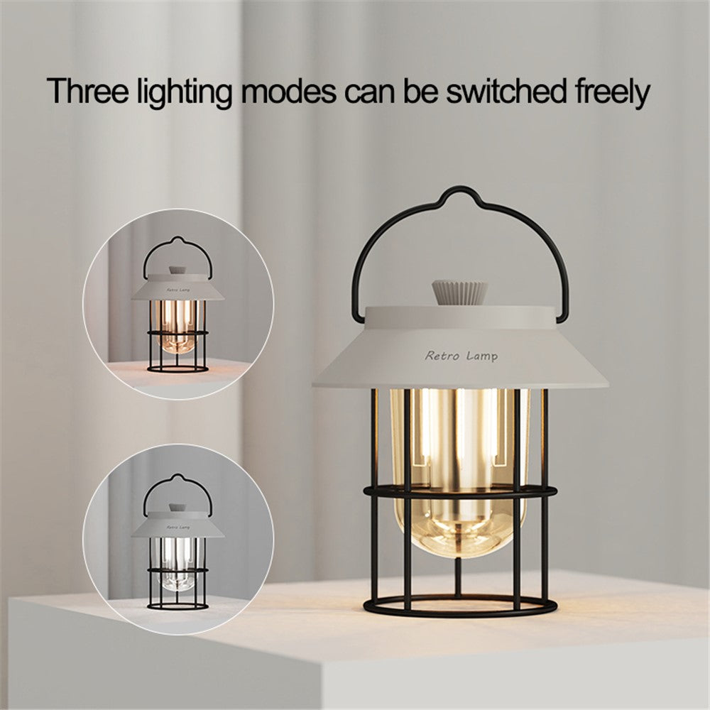 Vintage Iron Art Rechargeable Camping LED Light Portable Outdoor Tent Lantern Hanging Lamp