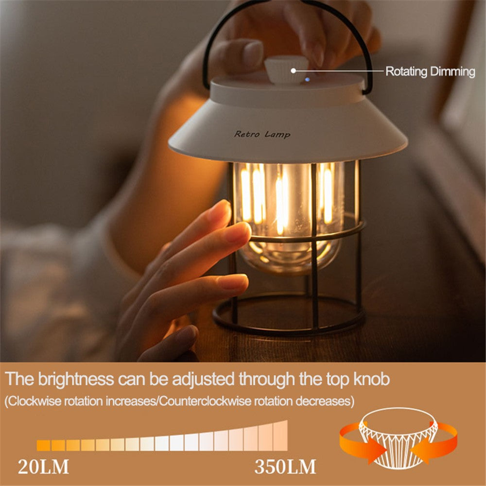Vintage Iron Art Rechargeable Camping LED Light Portable Outdoor Tent Lantern Hanging Lamp