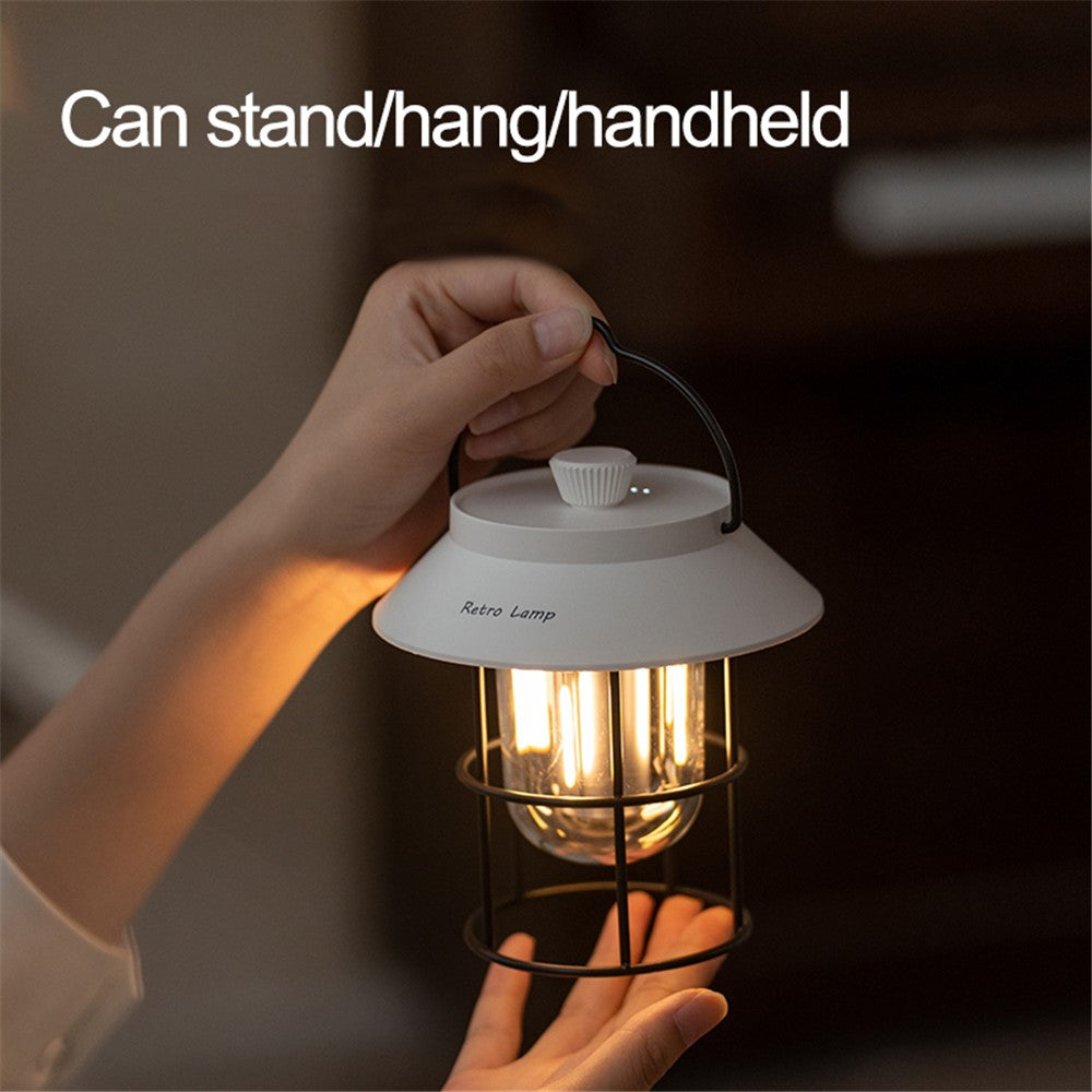 Vintage Iron Art Rechargeable Camping LED Light Portable Outdoor Tent Lantern Hanging Lamp