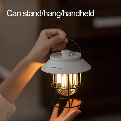 Vintage Iron Art Rechargeable Camping LED Light Portable Outdoor Tent Lantern Hanging Lamp