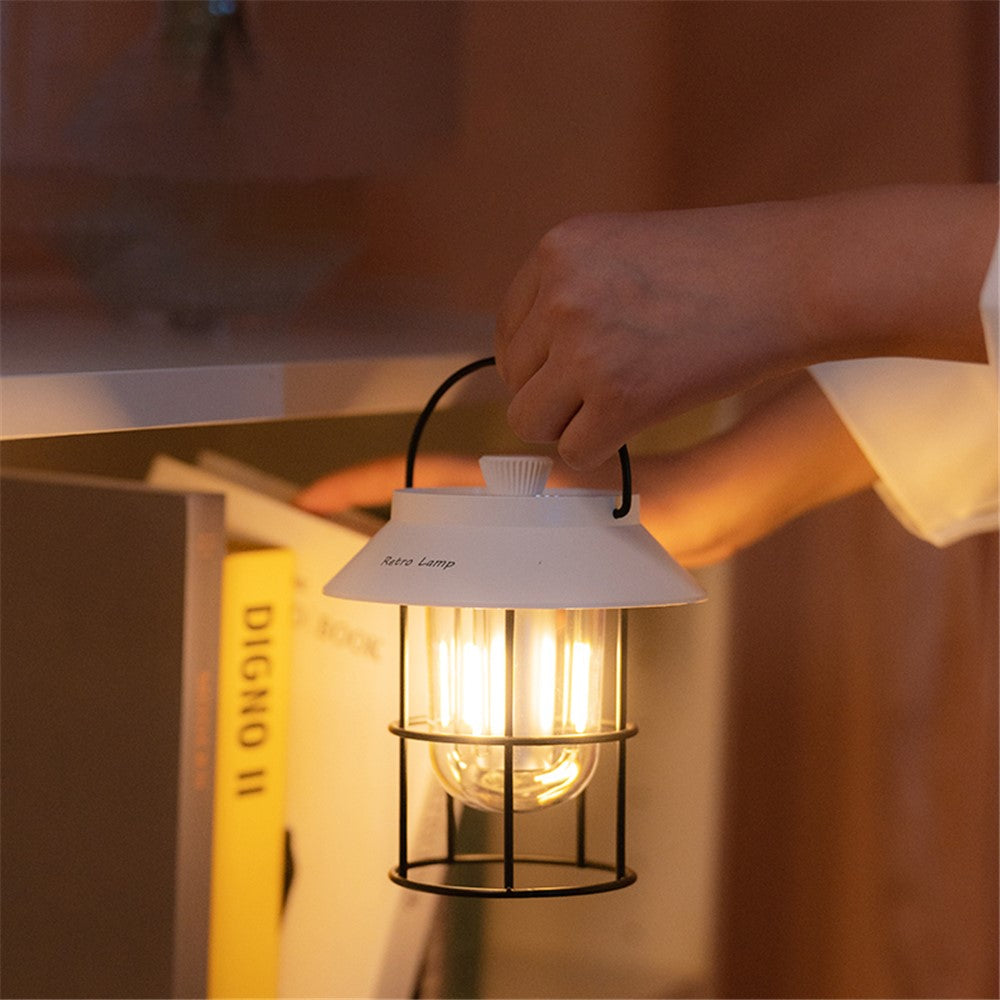 Vintage Iron Art Rechargeable Camping LED Light Portable Outdoor Tent Lantern Hanging Lamp