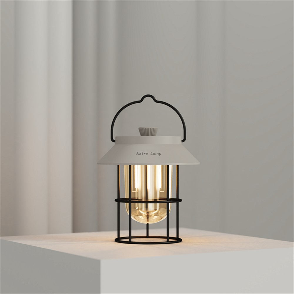 Vintage Iron Art Rechargeable Camping LED Light Portable Outdoor Tent Lantern Hanging Lamp