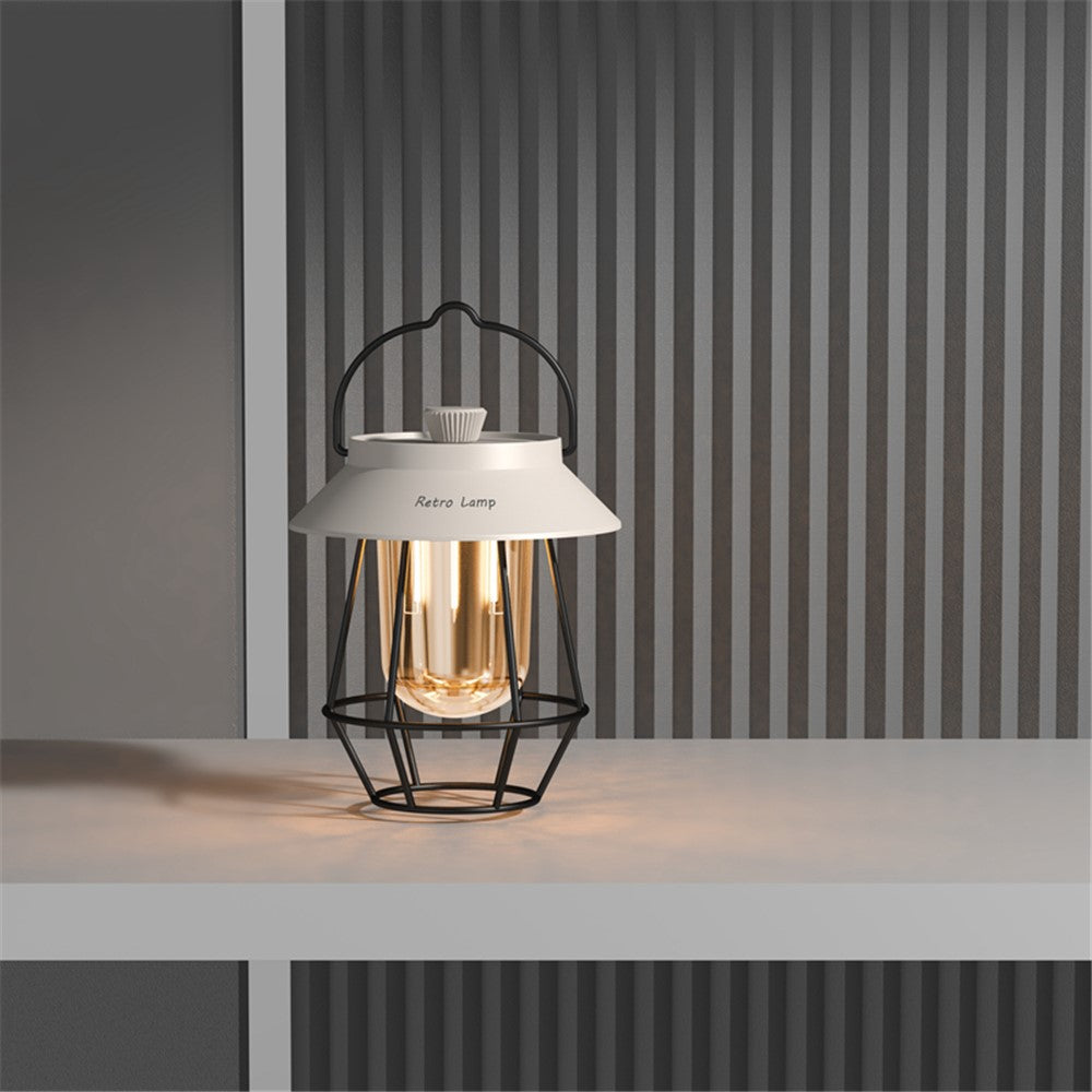 Vintage Iron Art Tent Lantern Rechargeable Hanging Lamp Portable Camping LED Light