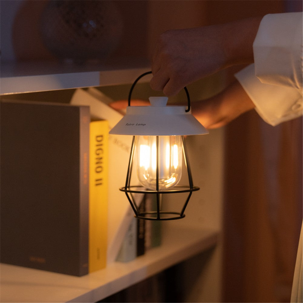 Vintage Iron Art Tent Lantern Rechargeable Hanging Lamp Portable Camping LED Light