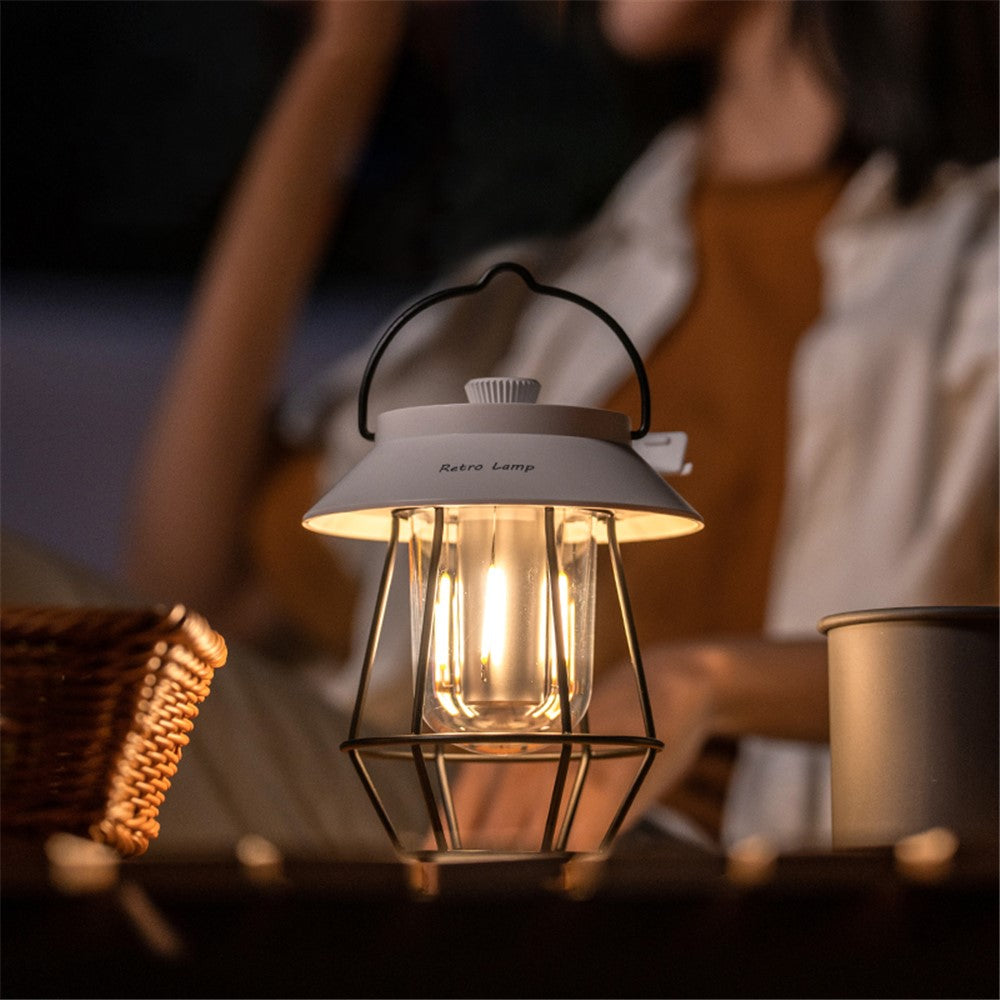 Vintage Iron Art Tent Lantern Rechargeable Hanging Lamp Portable Camping LED Light