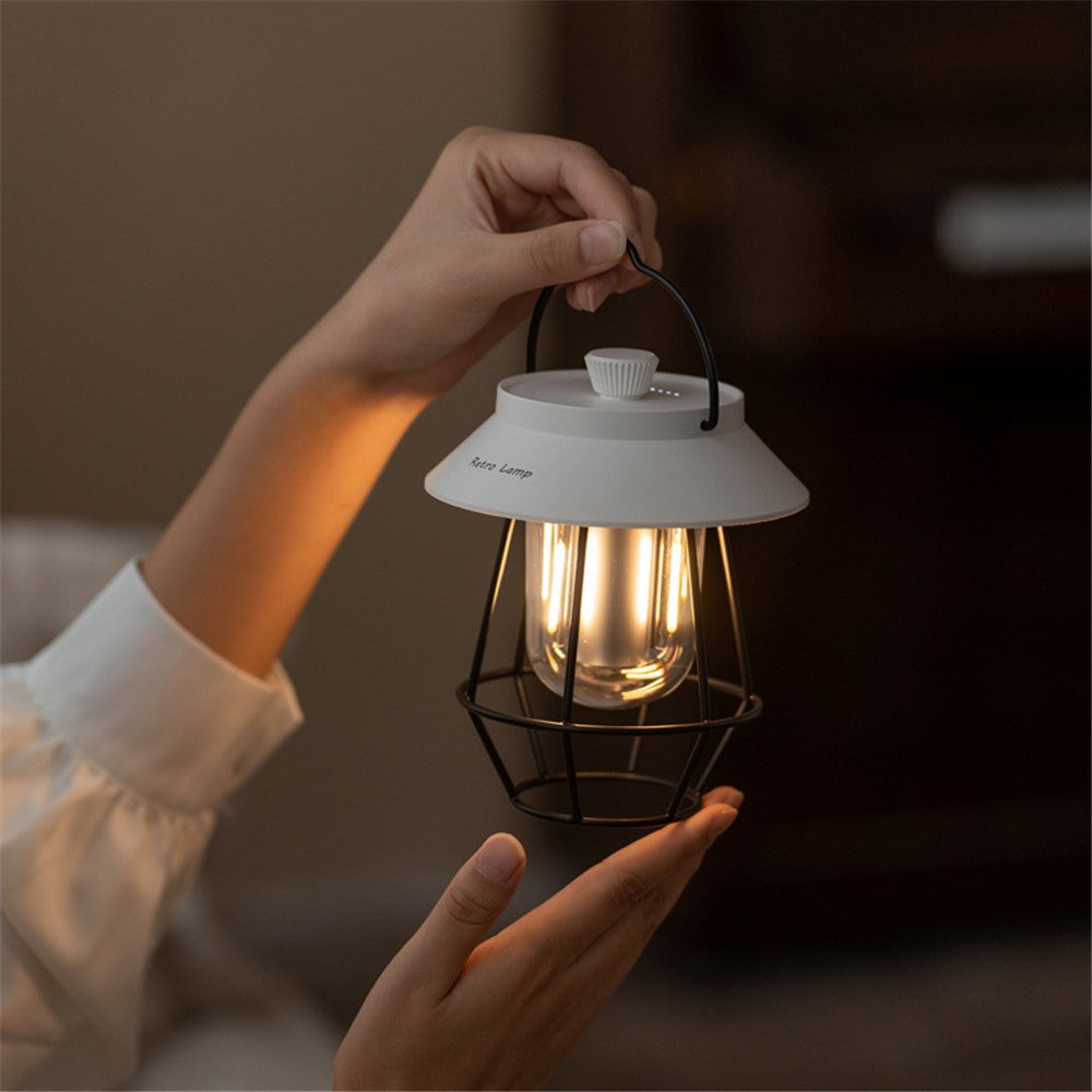 Vintage Iron Art Tent Lantern Rechargeable Hanging Lamp Portable Camping LED Light