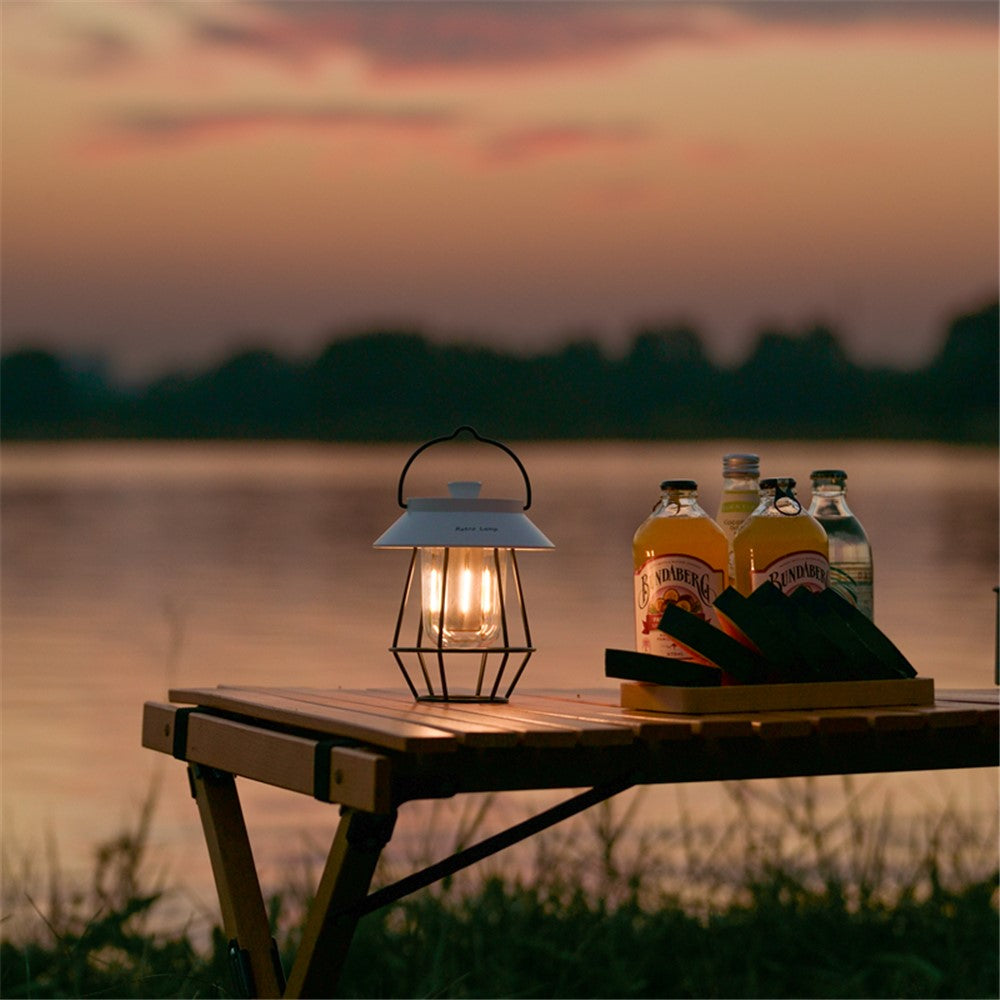 Vintage Iron Art Tent Lantern Rechargeable Hanging Lamp Portable Camping LED Light