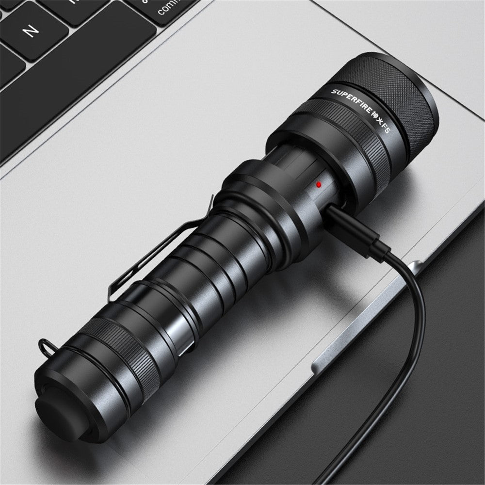 SUPERFIRE F5 Zoomable Flashlight Waterproof Portable Night Light with Waist Clip, Direct Charging Model