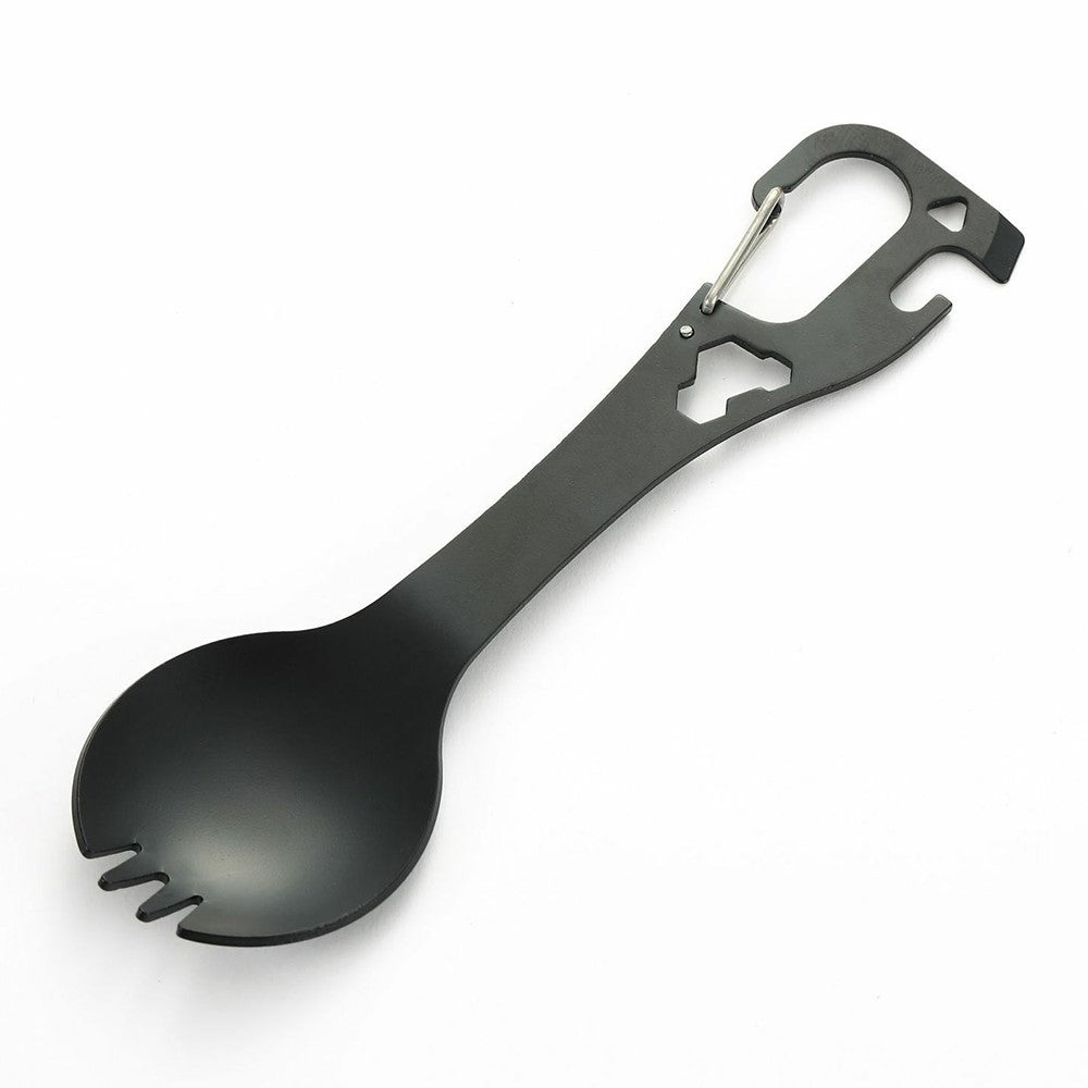 DIY058 2-in-1 Spoon Fork 420 Stainless Steel Outdoor Camping Cutlery Bottle Opener Tool (No FDA, BPA Free)