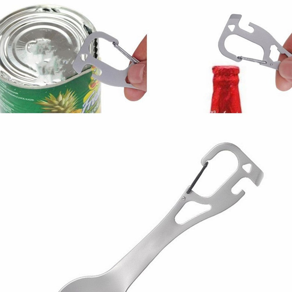 DIY058 2-in-1 Spoon Fork 420 Stainless Steel Outdoor Camping Cutlery Bottle Opener Tool (No FDA, BPA Free)
