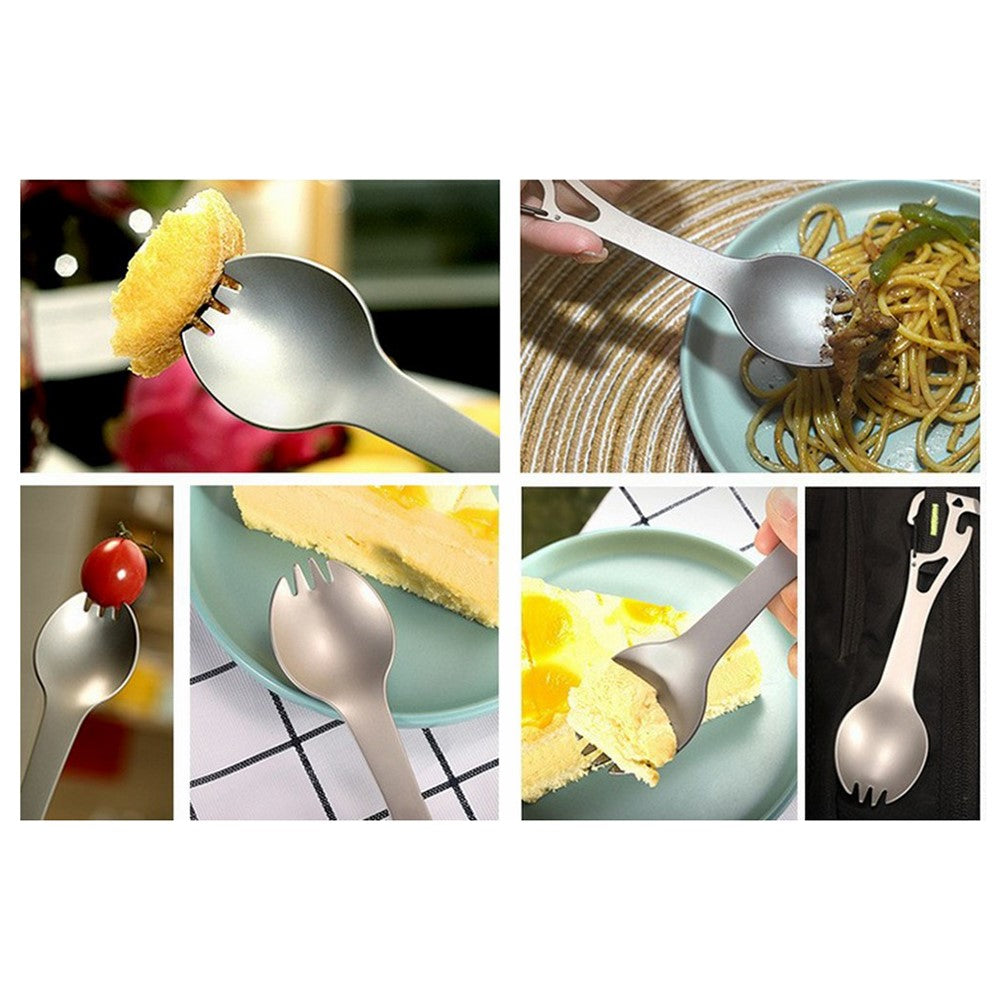 DIY058 2-in-1 Spoon Fork 420 Stainless Steel Outdoor Camping Cutlery Bottle Opener Tool (No FDA, BPA Free)