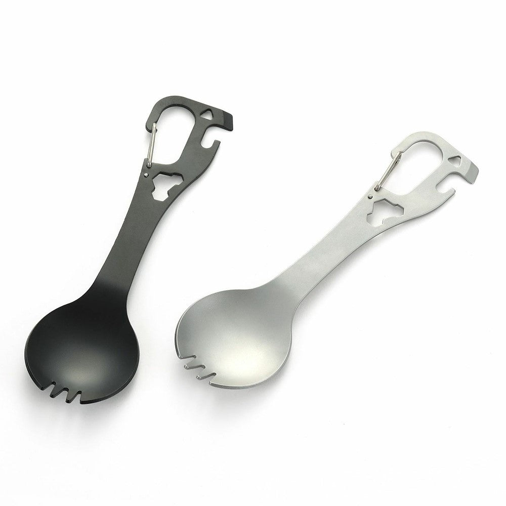 DIY058 2-in-1 Spoon Fork 420 Stainless Steel Outdoor Camping Cutlery Bottle Opener Tool (No FDA, BPA Free)