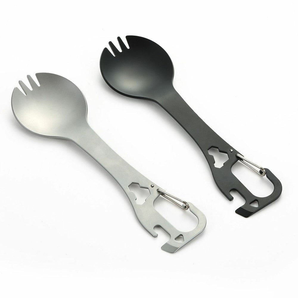 DIY058 2-in-1 Spoon Fork 420 Stainless Steel Outdoor Camping Cutlery Bottle Opener Tool (No FDA, BPA Free)