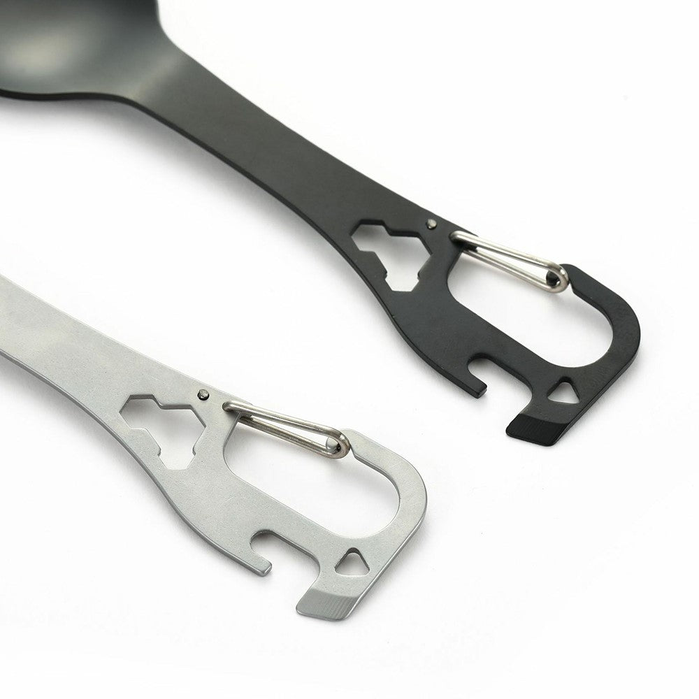 DIY058 2-in-1 Spoon Fork 420 Stainless Steel Outdoor Camping Cutlery Bottle Opener Tool (No FDA, BPA Free)
