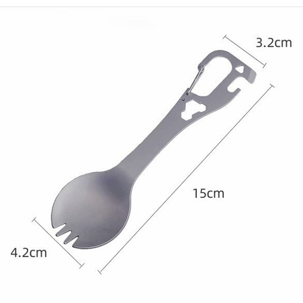 DIY058 2-in-1 Spoon Fork 420 Stainless Steel Outdoor Camping Cutlery Bottle Opener Tool (No FDA, BPA Free)