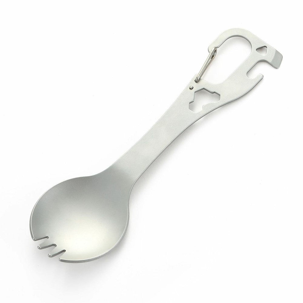 DIY058 2-in-1 Spoon Fork 420 Stainless Steel Outdoor Camping Cutlery Bottle Opener Tool (No FDA, BPA Free)