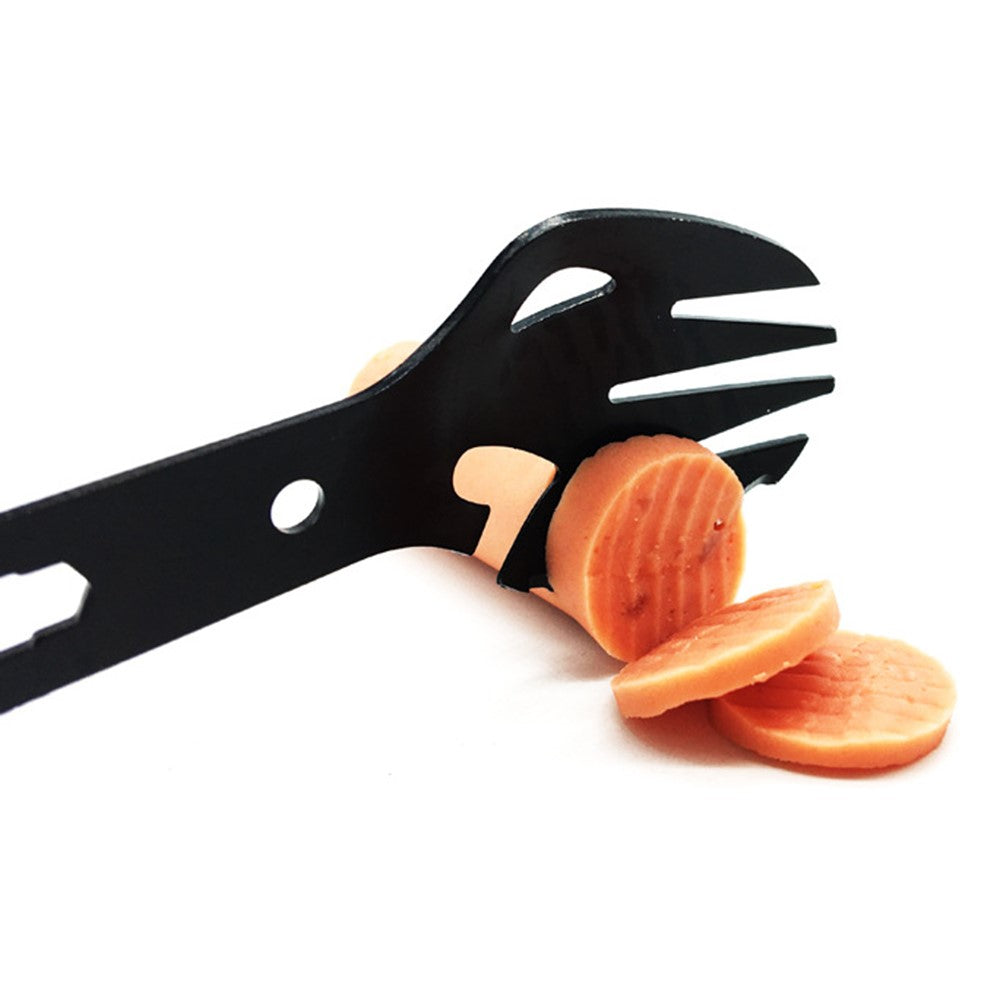 DIY0432 10-in-1 Utility Tactical Spork Stainless Steel Spoon Bottle Opener Camping Utensil (No FDA Certificate)