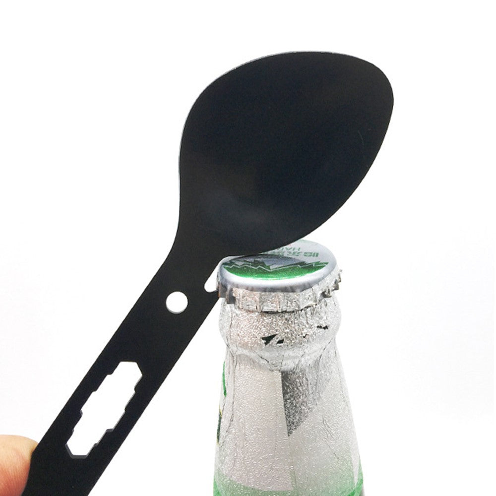 DIY0432 10-in-1 Utility Tactical Spork Stainless Steel Spoon Bottle Opener Camping Utensil (No FDA Certificate)