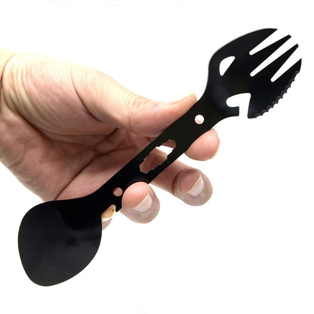DIY0432 10-in-1 Utility Tactical Spork Stainless Steel Spoon Bottle Opener Camping Utensil (No FDA Certificate)