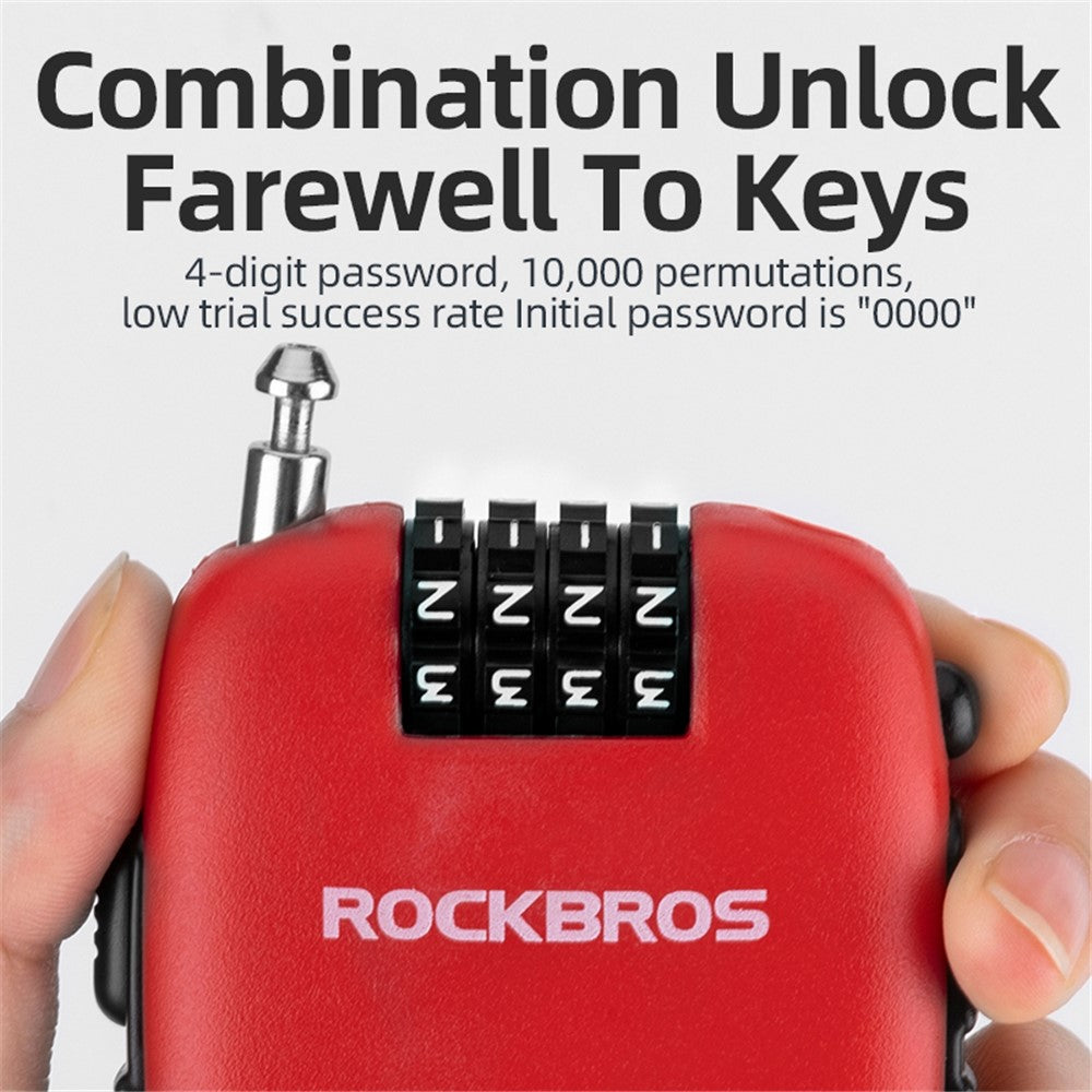 ROCKBROS 32420981001 Teleskop-Kettenschloss für Fahrräder – Anti-Diebstahl Stahlseil, Helm-/Rucksackschloss mit Zahlencode