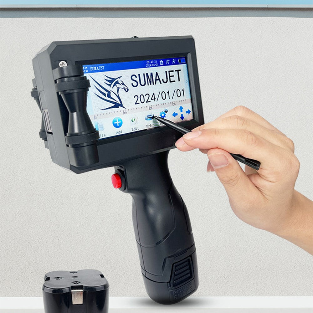 Portable 12.7mm Handheld Inkjet Printer QR Barcode Batch Number Expiry Date Label Printing Machine, EU Plug