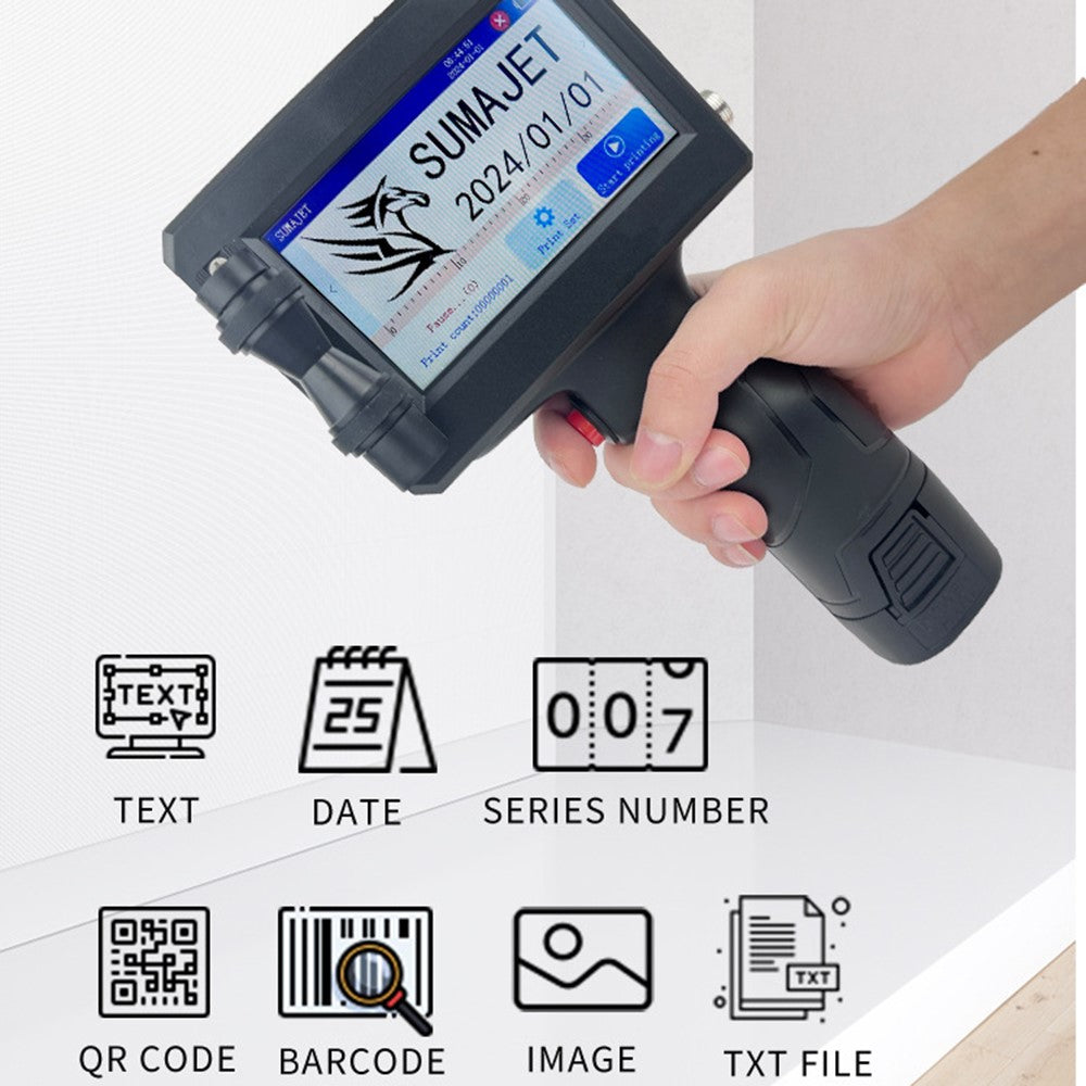 Portable 12.7mm Handheld Inkjet Printer QR Barcode Batch Number Expiry Date Label Printing Machine, EU Plug