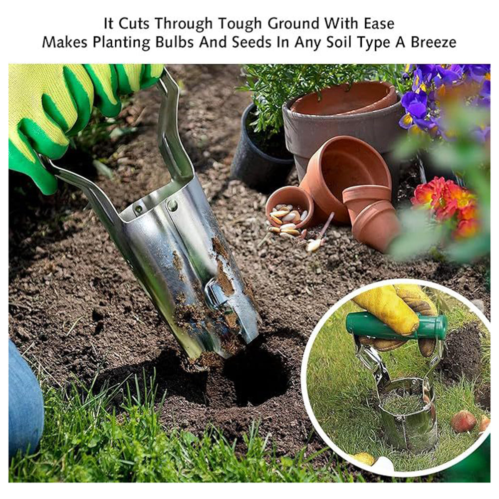 Garden Seed Planter with Handle Transplant Tool Seedling Dibber Hole Maker for Vegetables Planting