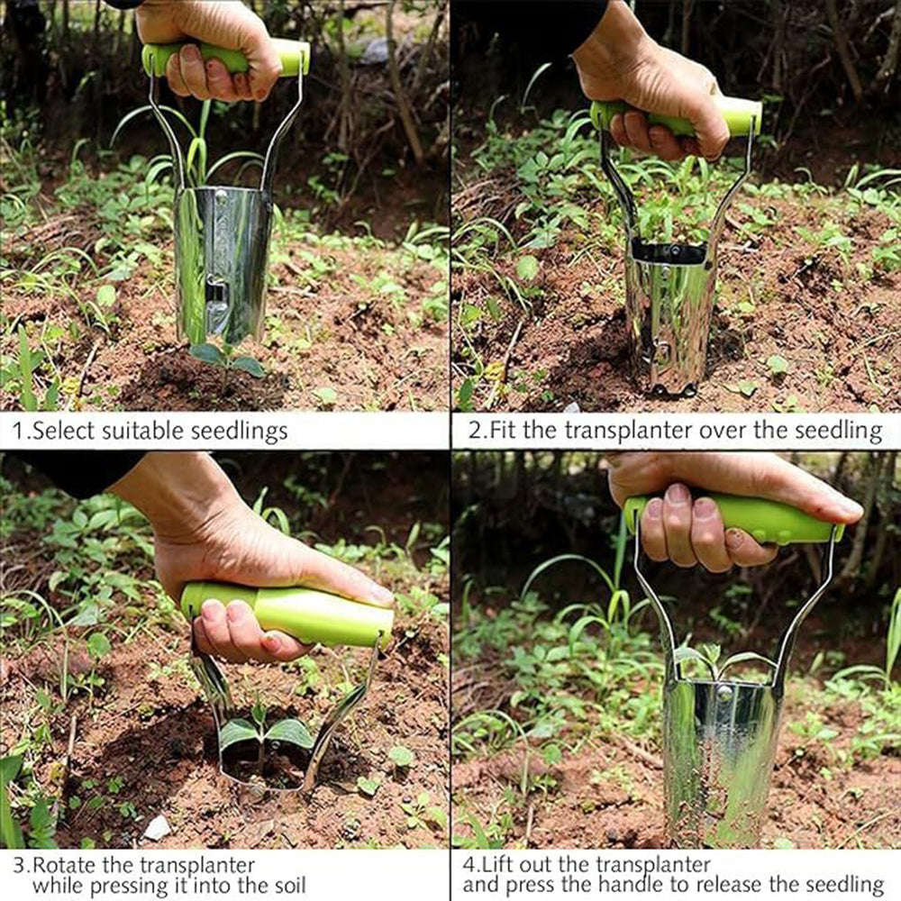 Garden Seed Planter with Handle Transplant Tool Seedling Dibber Hole Maker for Vegetables Planting
