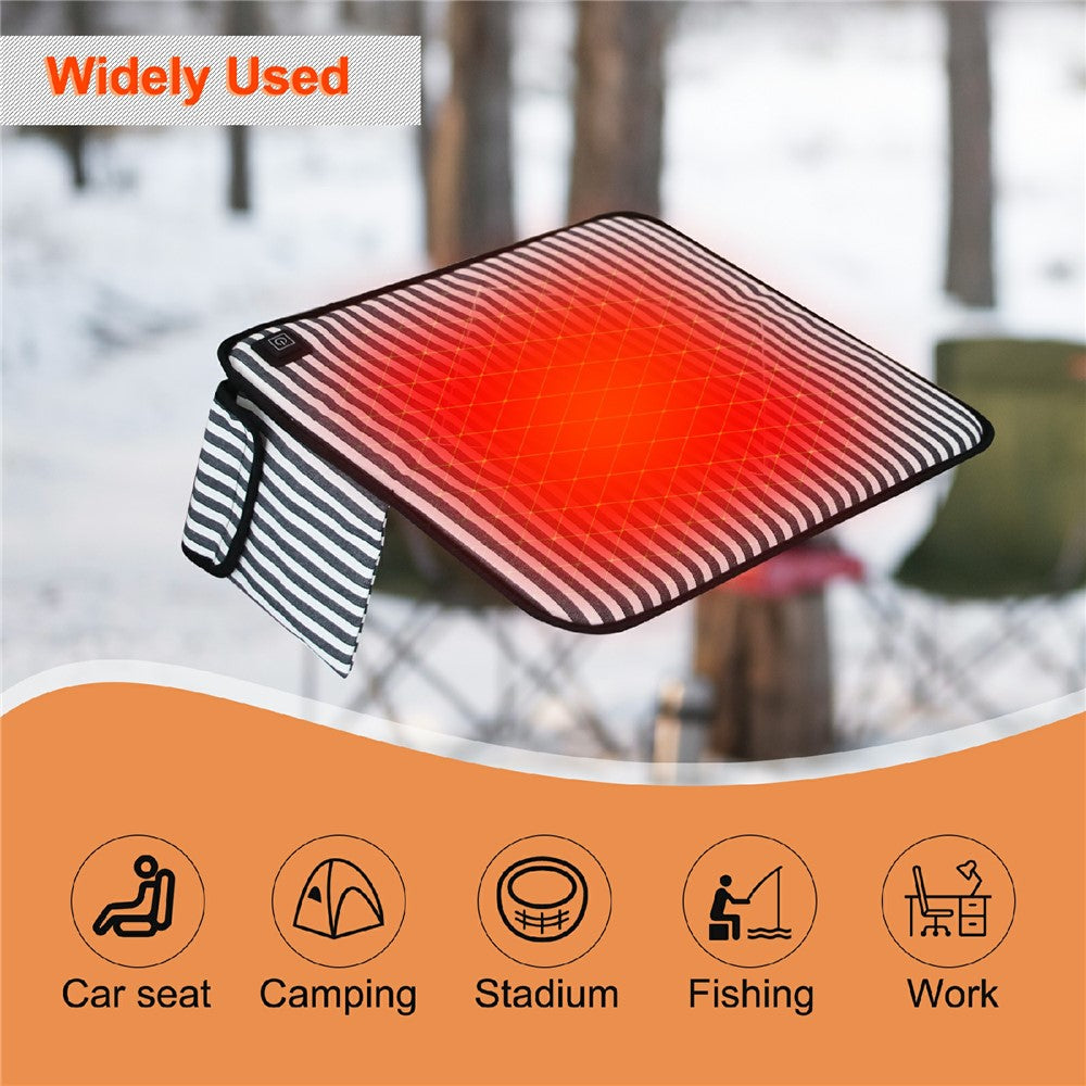 43x43cm Portable Heated Seat Cushion 3 Temperature Modes Magic Tape Pocket Foldable Warming Pad for Camping Car Office