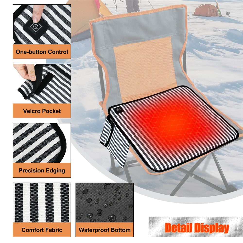 43x43cm Portable Heated Seat Cushion 3 Temperature Modes Magic Tape Pocket Foldable Warming Pad for Camping Car Office