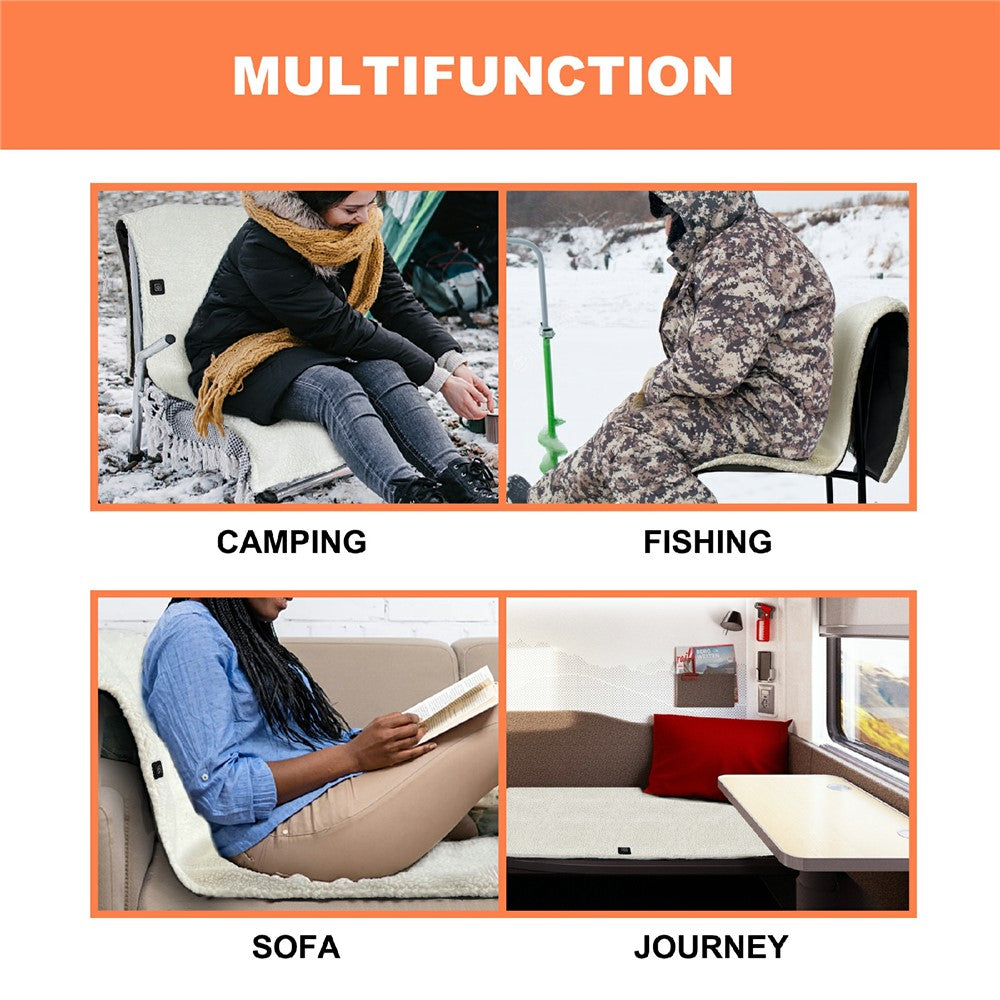 135x48cm Portable Heated Seat Cushion 3-Level Temperature Control Fleece Heating Pad for Sofa Camping Fishing