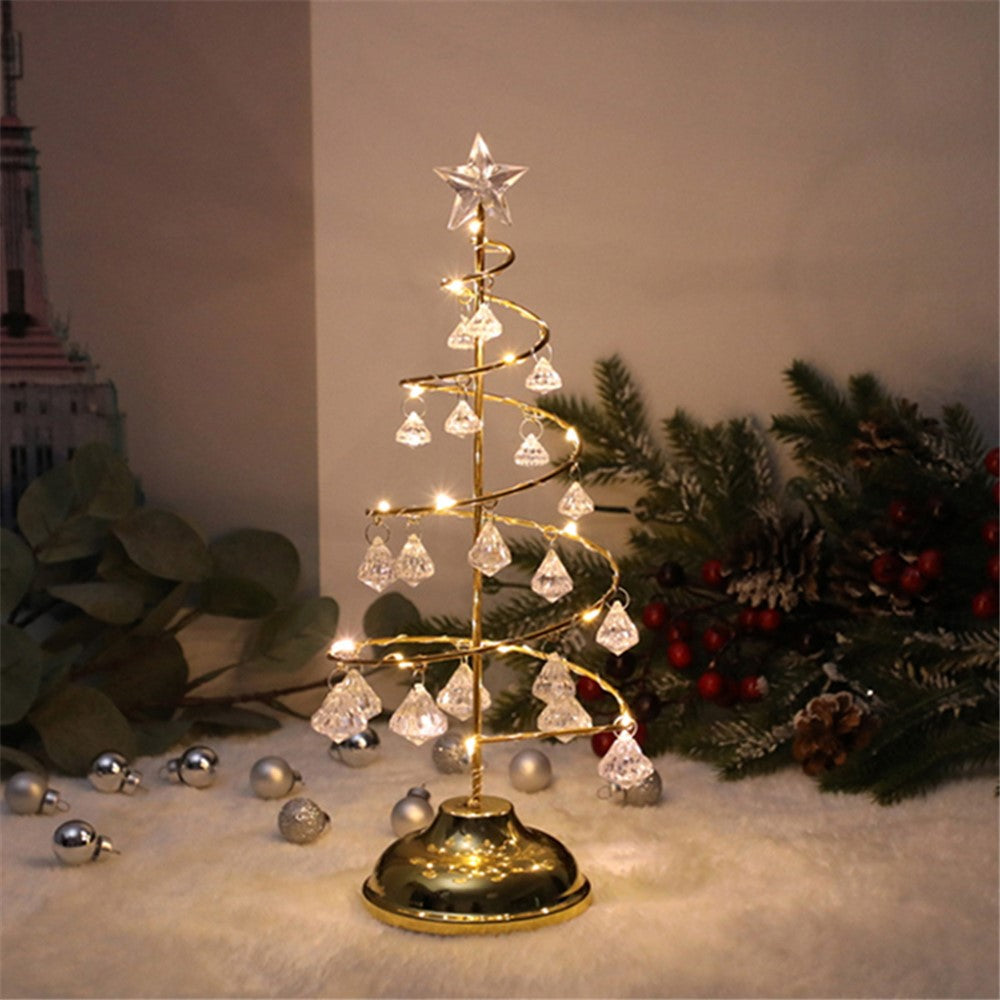 Crystal LED Christmas Tree Light Xmas Decoration Table Lamp Copper Wire Night Light