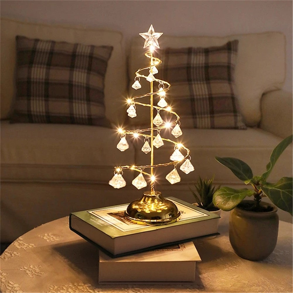 Crystal LED Christmas Tree Light Xmas Decoration Table Lamp Copper Wire Night Light