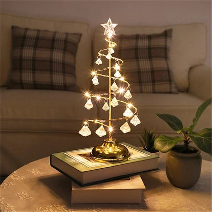 Crystal LED Christmas Tree Light Xmas Decoration Table Lamp Copper Wire Night Light
