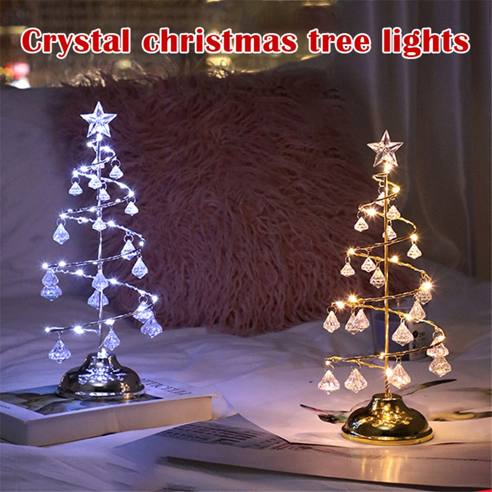 Crystal LED Christmas Tree Light Xmas Decoration Table Lamp Copper Wire Night Light