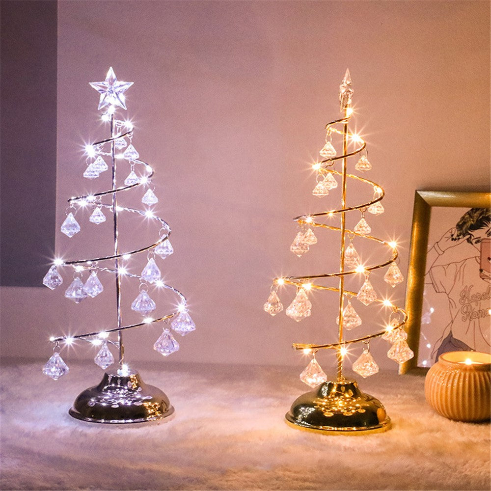 Crystal LED Christmas Tree Light Xmas Decoration Table Lamp Copper Wire Night Light