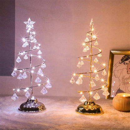 Crystal LED Christmas Tree Light Xmas Decoration Table Lamp Copper Wire Night Light