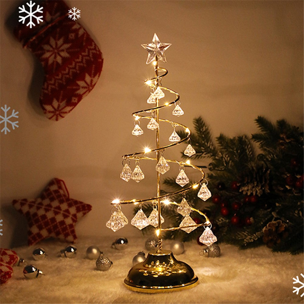 Crystal LED Christmas Tree Light Xmas Decoration Table Lamp Copper Wire Night Light