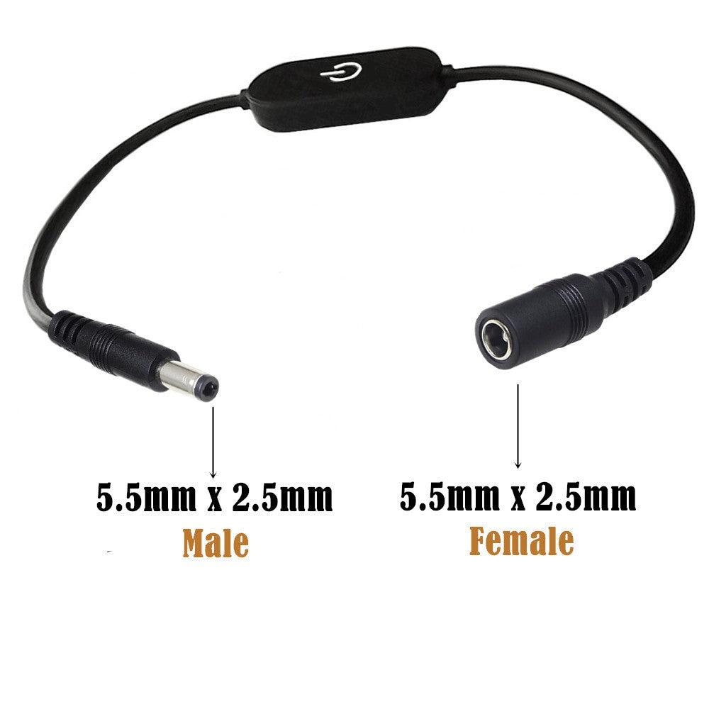 JUNSUNMAY 30cm DC 5.5x2.5mm Male to Female LED Touch Dimmer Switch Inline Controller for Single Color